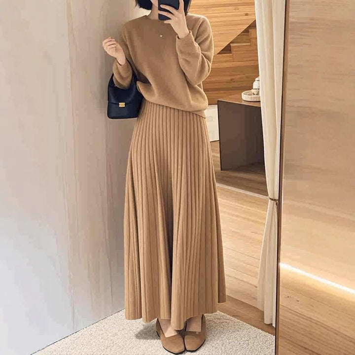 Damen Oversize-Strickpullover und plissierter Maxi-Rock Set Echoarchiv