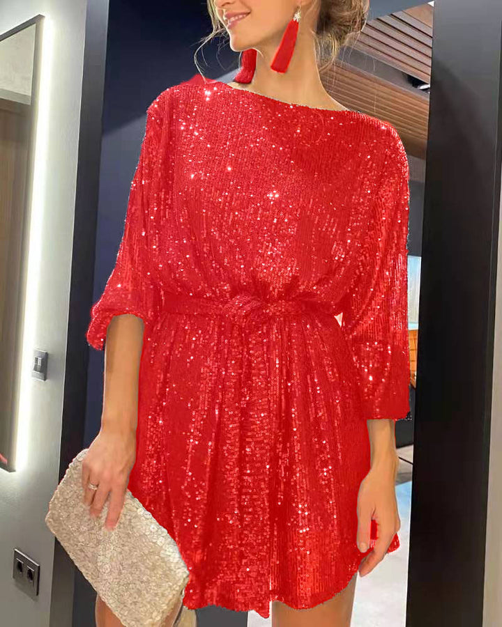 Damen Funkelndes Minikleid mit raffiniertem Faltenwurf und glamorous Ärmeln Echo Archiv
