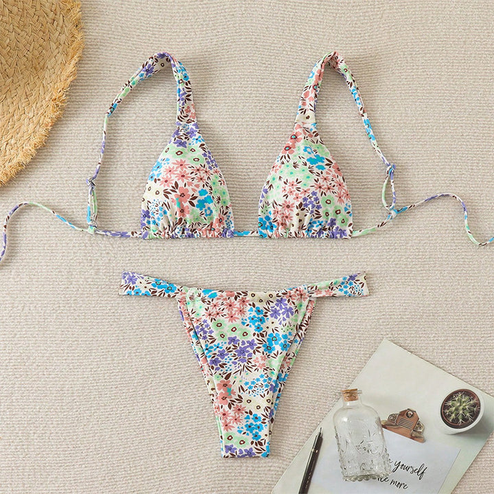 Damen Triangel-Bikini mit verstellbaren Trägern und floralem Design Echo Archiv