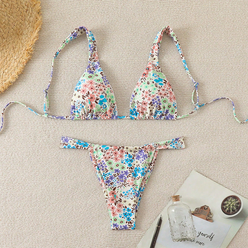 Damen Triangel-Bikini mit verstellbaren Trägern und floralem Muster Echo Archiv