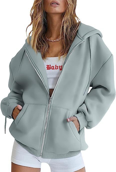 Damen oversized Kapuzenjacke mit durchgehendem Reißverschluss Kängurutaschen und weichem Sweatmaterial – Auréline