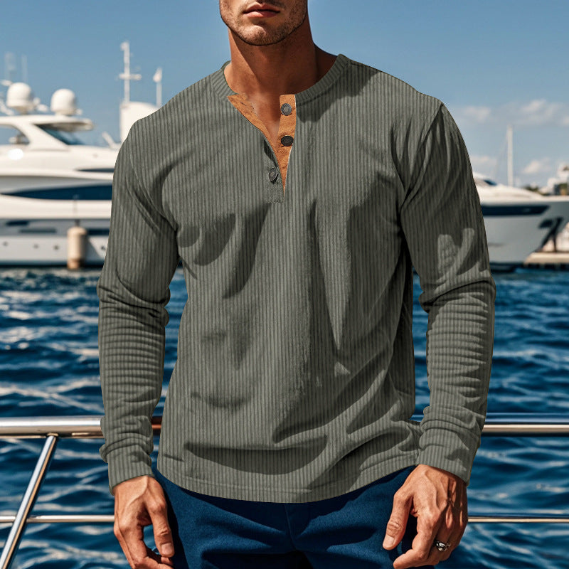 Herren Langarm-Henley-Shirt mit strukturiertem Design und modischen Knöpfen Echoarchiv