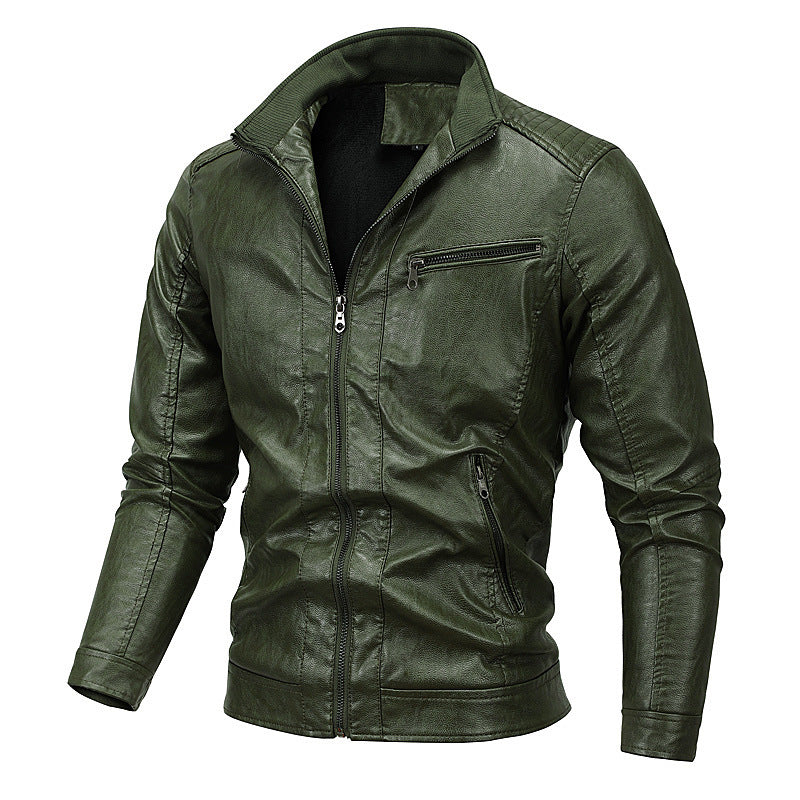 Herren Slim-Fit Kunstlederblouson mit gesteppter Schulterpartie und Stehkragen Echo Archiv