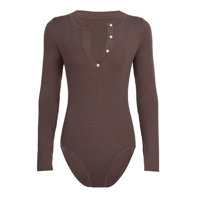 Damen Langarm-Bodysuit mit Knopfleiste und Rippstruktur Echo Archiv