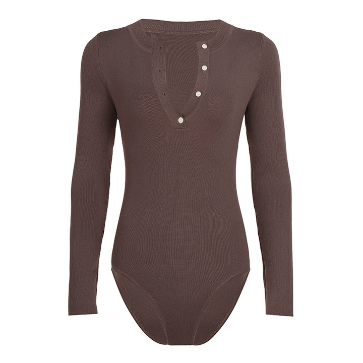Damen Langarm-Bodysuit mit Knopfleiste und Rippstruktur Echo Archiv
