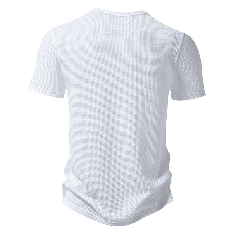 Herren Kurzarm-Henley-Shirt mit strukturiertem Design und modischen Knopfdetails Echoarchiv