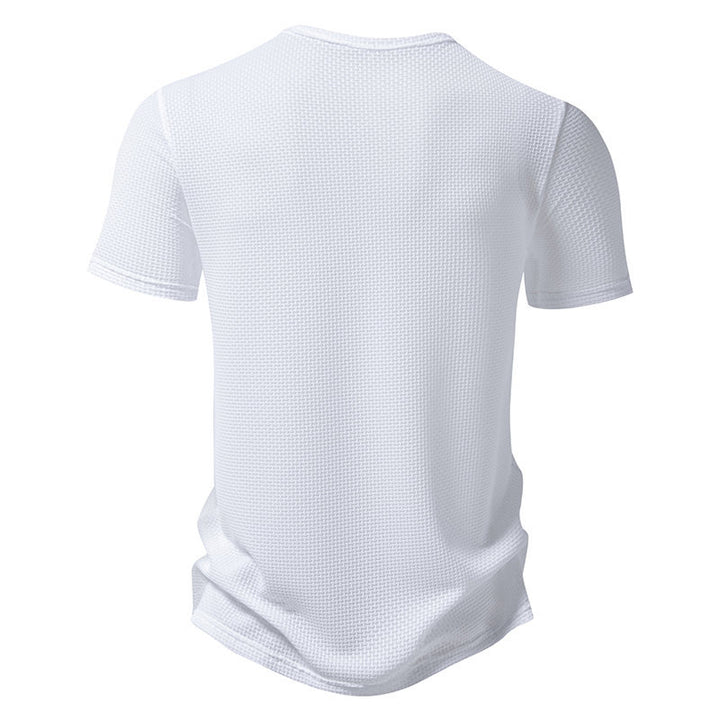Herren Kurzarm-Henley-Shirt mit strukturiertem Design und modischen Knopfdetails Echoarchiv