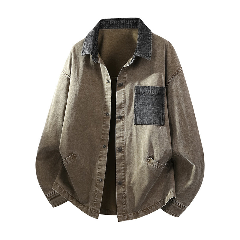 Herren Locker geschnittene Denim-Hemdjacke mit Kastenform und Eingrifftaschen Echo Archiv