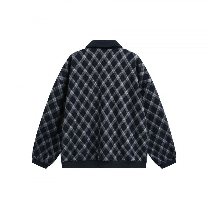 Unisex Oversize Polo-Halbzip-Pullover mit Argyle-Struktur Echo Archiv