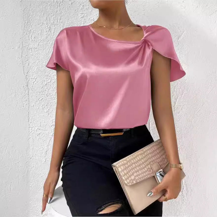 Echoarchiv | Satin Twist Einfarbiger Lockerer Vielseitiger Top