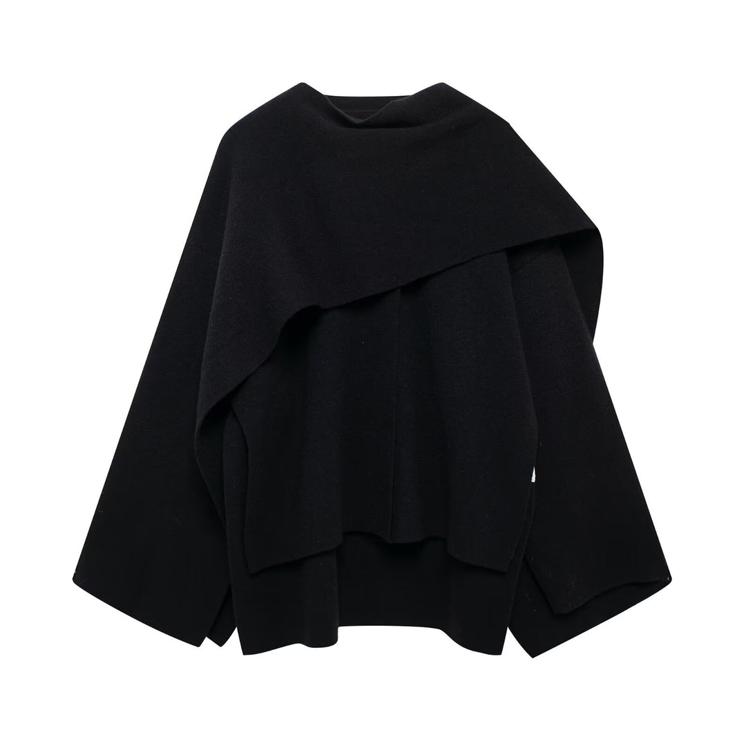 Damen nan zweilagiger Strickponcho mit asymmetrischem Saum und dekorativem Knopfkragen Echo Archiv