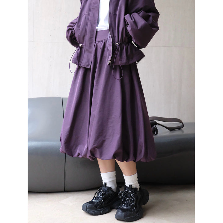 Damen Midirock mit geraffter Taille und ballonförmigem Saum Echoarchiv