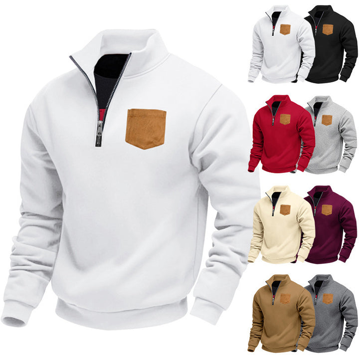 Herren Fleece Pullover mit kontrastierendem Reißverschluss und praktischer Brusttasche Echoarchiv
