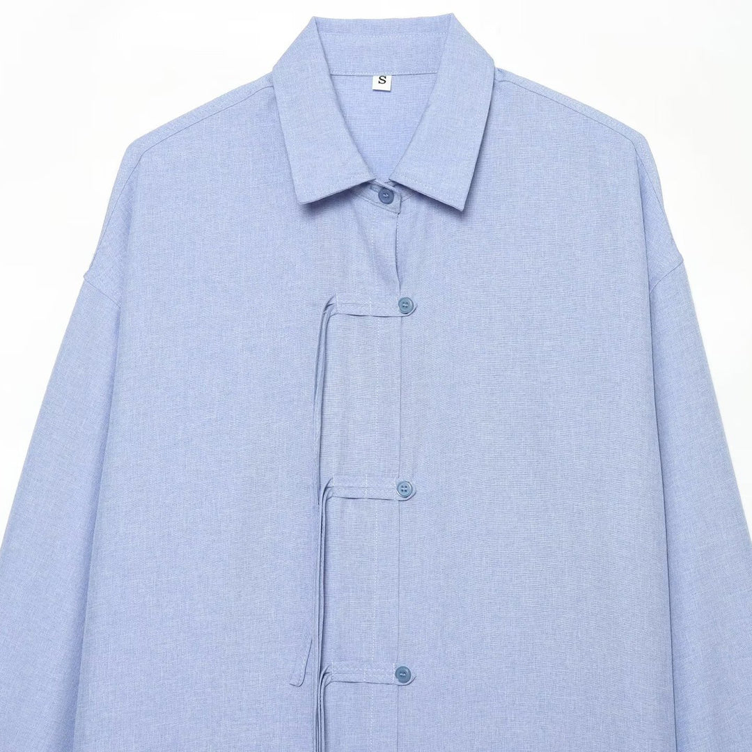 Damen Oversize-Hemd mit Bindeschlaufen, verdeckter Knopfleiste und Tunnelzugsaum Echo Archiv