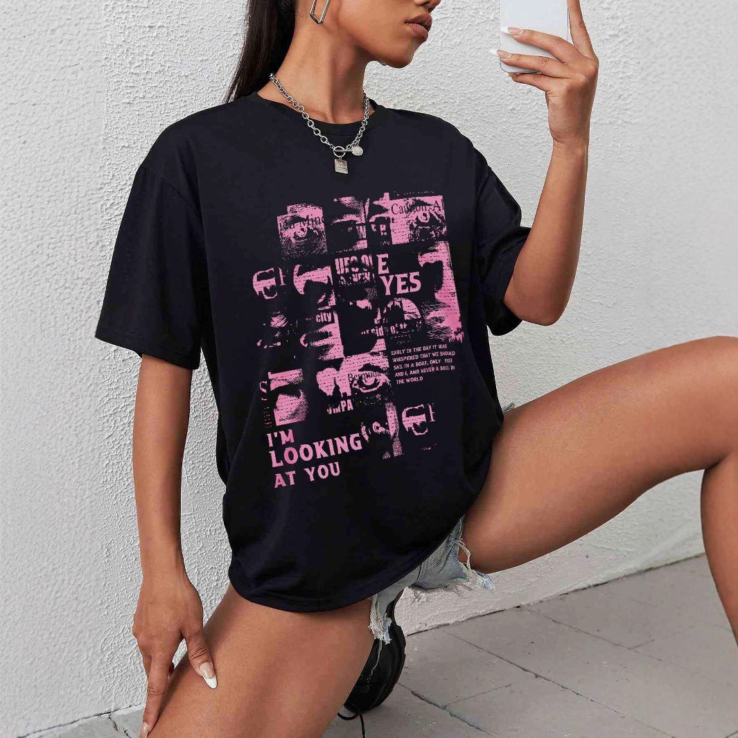 Damen Oversized T-Shirt mit kreativem Schriftzug und lässigem Schnitt Echo Archiv