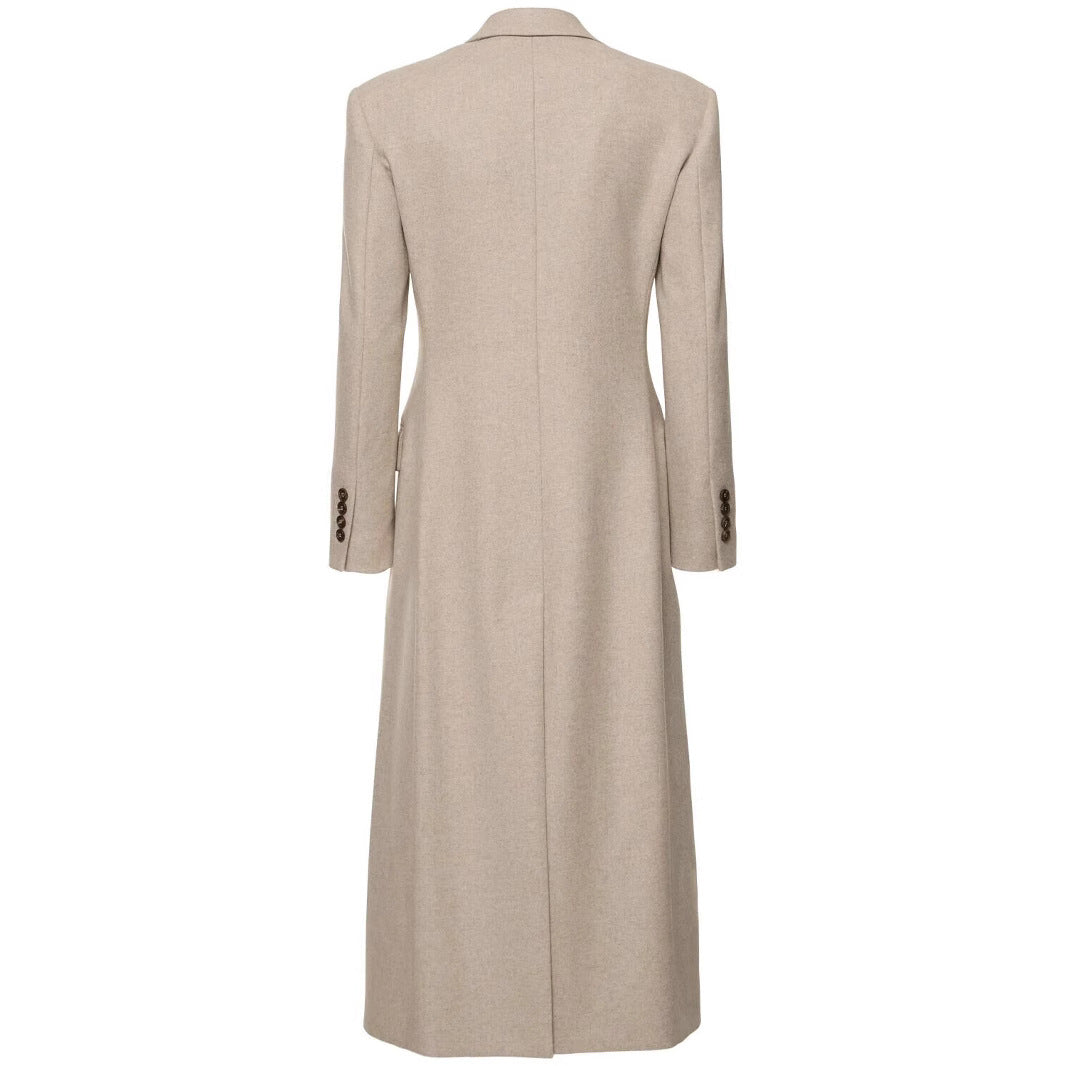 Damen Taillierter Longline Wollmixmantel mit schlanker Silhouette und Einreihiger Knopfleiste Echoarchiv