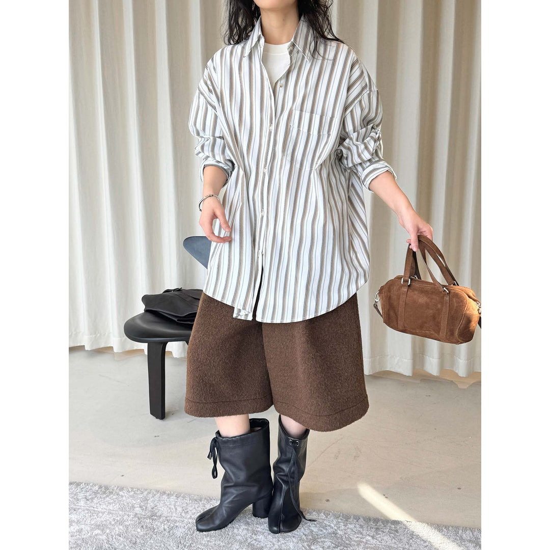 Damen Oversized Langarm-Hemdbluse aus Baumwollmix mit Kentkragen Echoarchiv