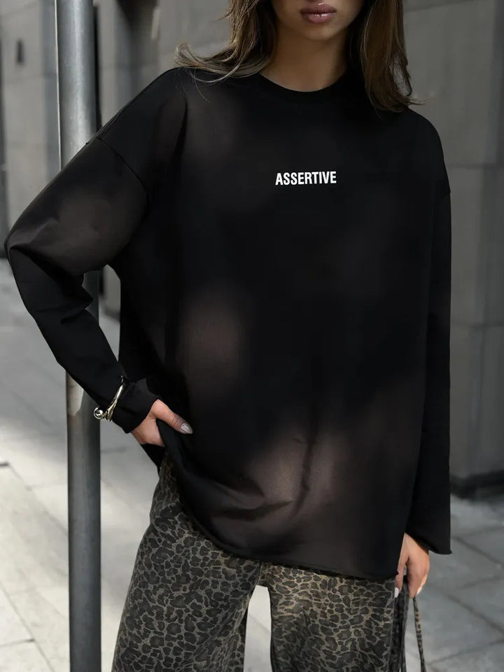 Damen oversized Baumwoll-Sweatshirt mit Statement-Print – Avérine