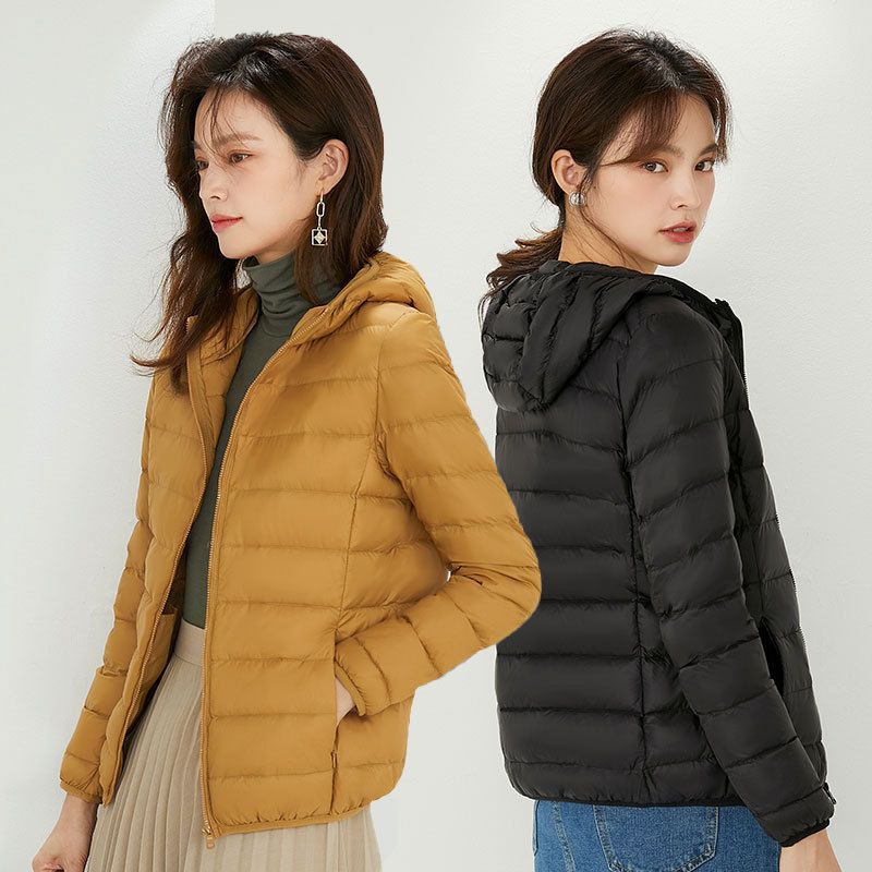 Damen Ultraleichte gesteppte Kapuzenjacke mit ultraflacher Thermowatte Echoarchiv