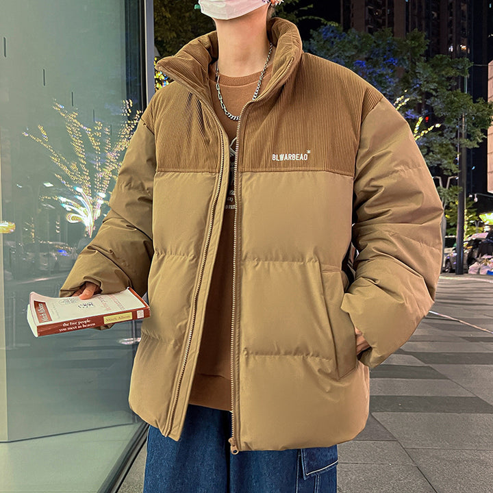 Herren Wattierte Steppjacke mit Cordbesatz, hohem Stehkragen & oversized Schnitt Echoarchiv