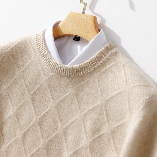 Herren Strukturierter Rauten‑Strickpullover mit Rundhalsausschnitt und kaschmirähnlicher Weichheit Echoarchiv