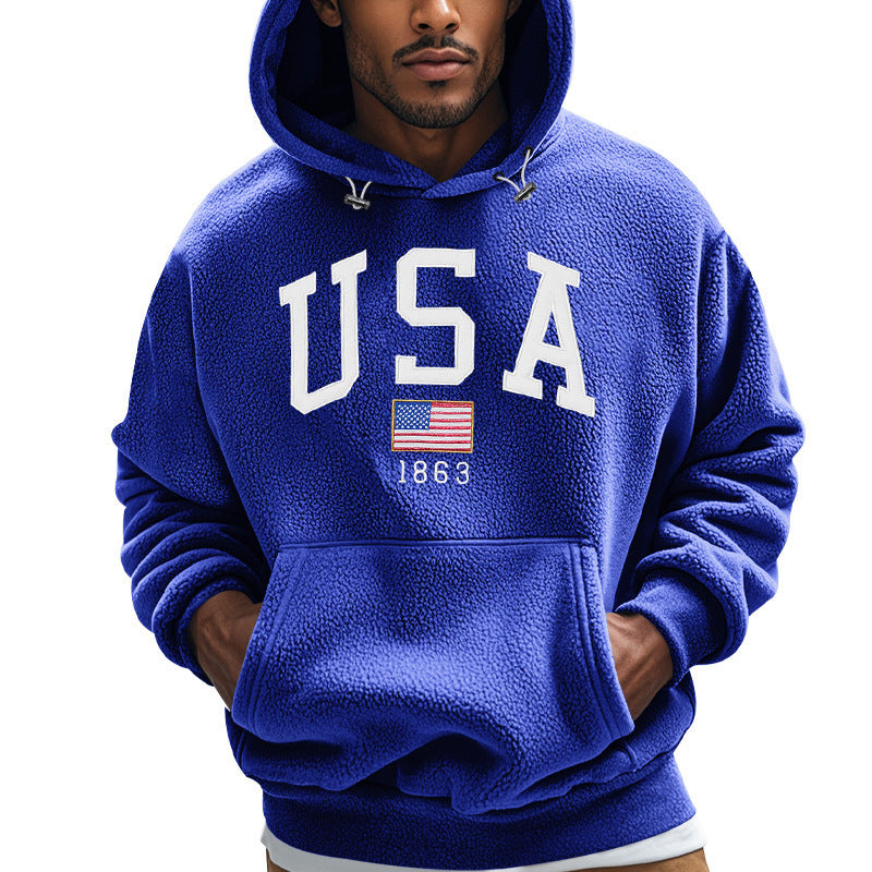 Herren Kuscheliger Fleece Hoodie mit USA-Print Echoarchiv