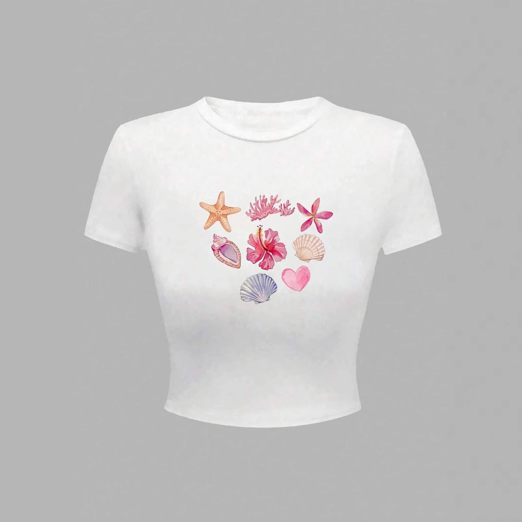 Damen Crop-T-Shirt mit maritimen Aufdrucken Echo Archiv