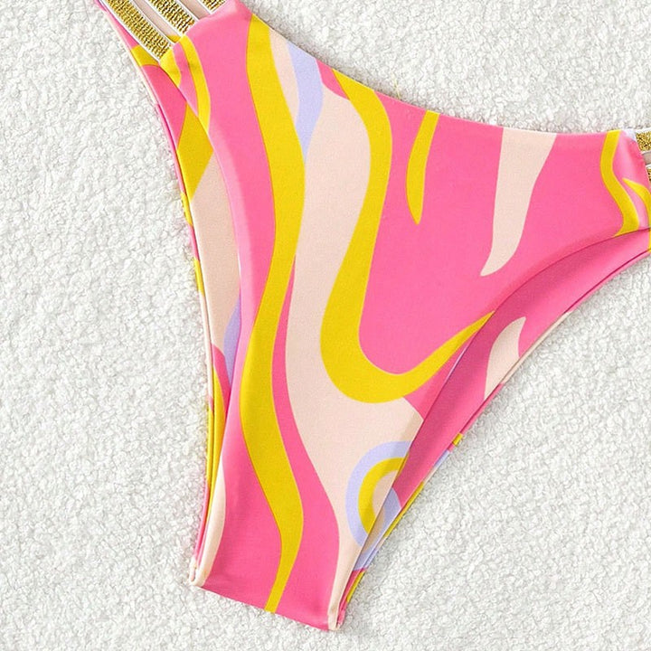 Damen Push-Up Bikini-Set mit verstellbaren Trägern und glänzenden Akzenten Echo Archiv