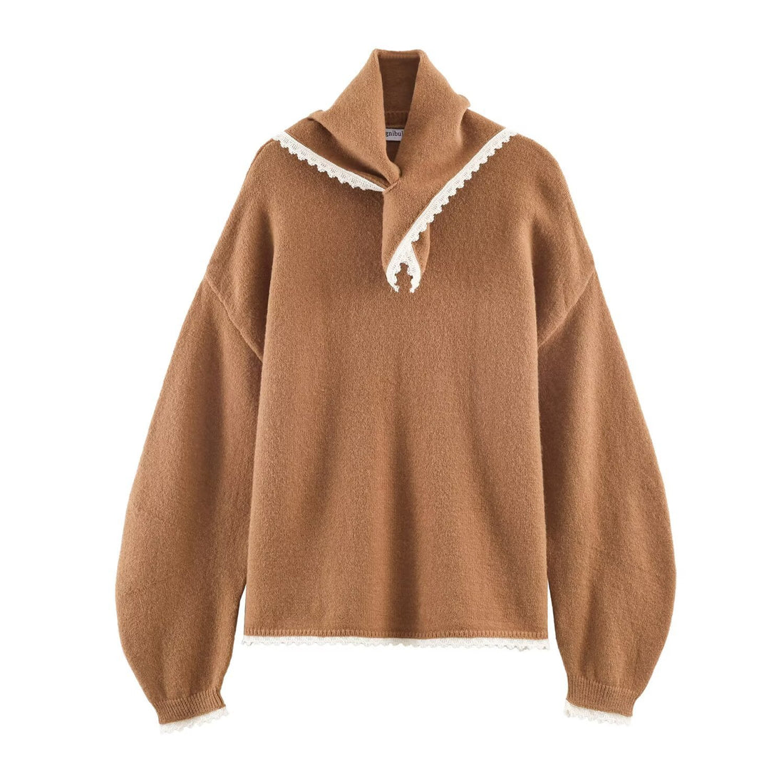 Damen Oversize-Strickpullover mit Schlauchkragen und Spitzenborte Echoarchiv