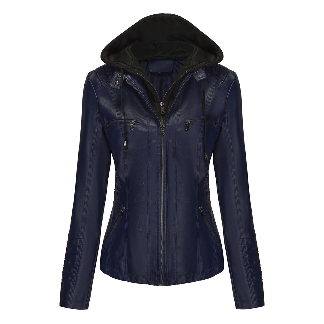 Damen nan taillierte Kunstlederjacke mit Kapuze, gesteppter Armblende und verdeckten Reißverschlusstaschen Echo Archiv