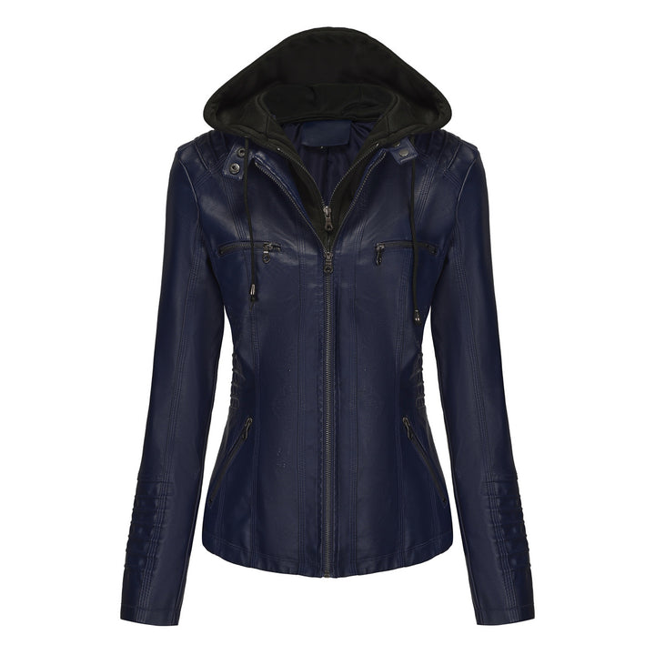 Damen nan taillierte Kunstlederjacke mit Kapuze, gesteppter Armblende und verdeckten Reißverschlusstaschen Echo Archiv