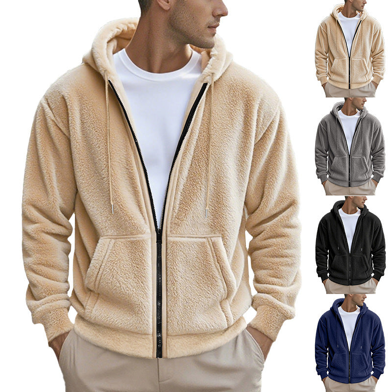 Herren Teddy-Fleece-Kapuzenjacke mit durchgehendem Reißverschluss und Kängurutaschen Echoarchiv