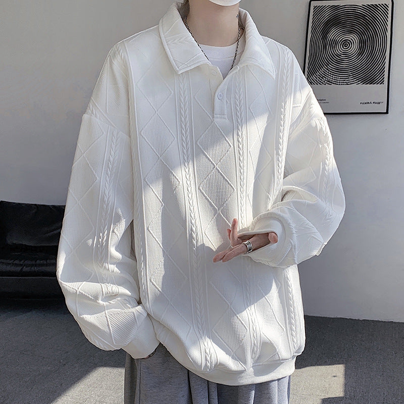 Herren Oversize-Polo-Strickpullover mit Rauten- und Zopfstruktur Echo Archiv