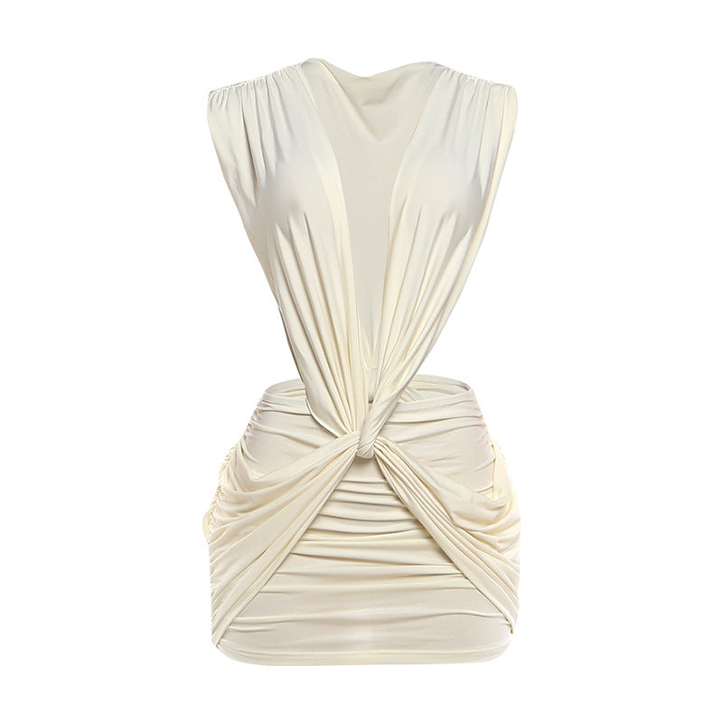 Damen Raffiniertes Mini-Kleid mit tiefem V-Ausschnitt und Raffungselementen Echo Archiv