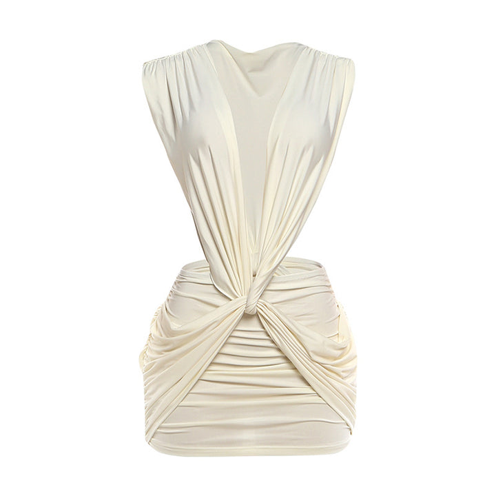 Damen Raffiniertes Mini-Kleid mit tiefem V-Ausschnitt und Raffungselementen Echo Archiv