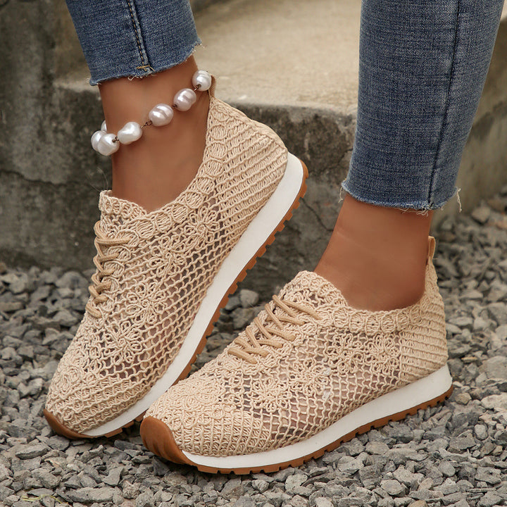 Damen nan atmungsaktive Strick-Run-Sneaker mit gehäkeltem Obermaterial, gepolstertem Komfortfußbett und rutschfester Gummilaufsohle Echo Archiv