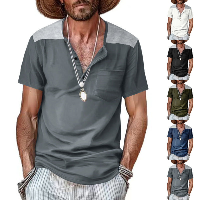 Herren Kurzarm Henley-T-Shirt mit strukturiertem Design und praktischer Brusttasche Echoarchiv