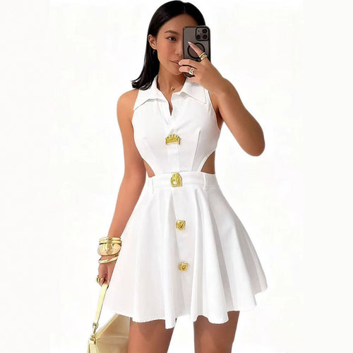 Damen modisches Hochzeitskleid mit Knopfverschluss und seitlichen Cut-Outs Echo Archiv