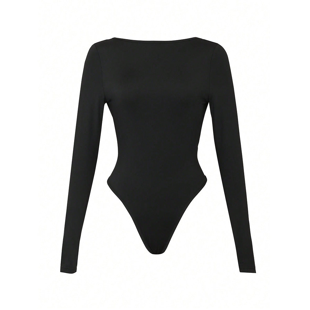 Damen figurbetonter Langarm-Bodysuit mit hohem Rundhals, nahtloser Passform und stretchigem Jersey – Bodéline