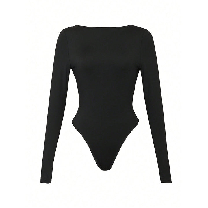 Damen figurbetonter Langarm-Bodysuit mit hohem Rundhals, nahtloser Passform und stretchigem Jersey – Bodéline