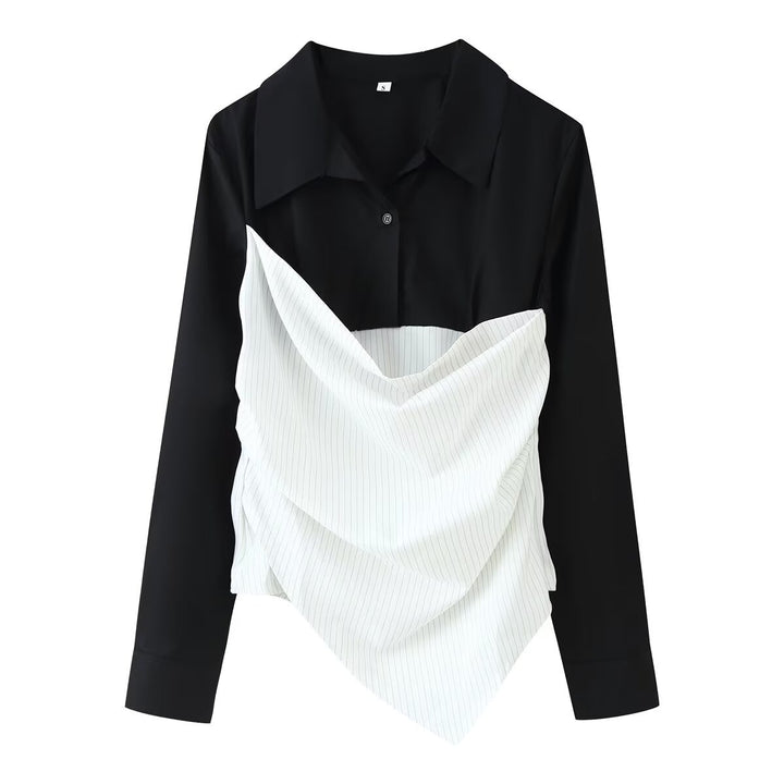 Damen Bluse mit asymmetrischem Pinstripe-Corsage-Overlay Echo Archiv