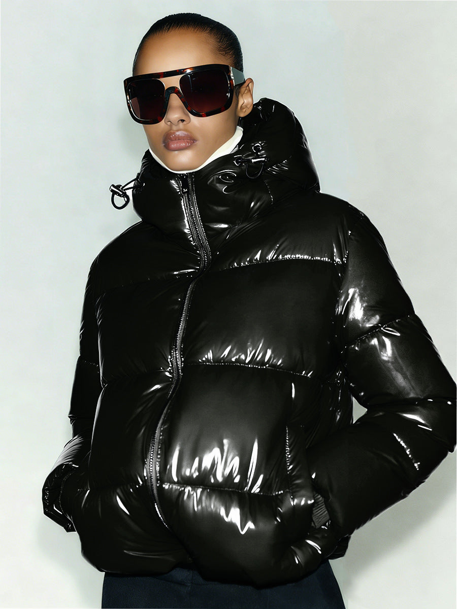 Damen Hochglanz Steppjacke mit hohem Kragen – Célinea