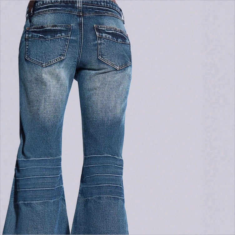 Damen Hochtaillierte Vintage-Flared-Jeans im Siebziger-Stil mit horizontaler Rips-Optik und extra weitem Schlag Echo Archiv