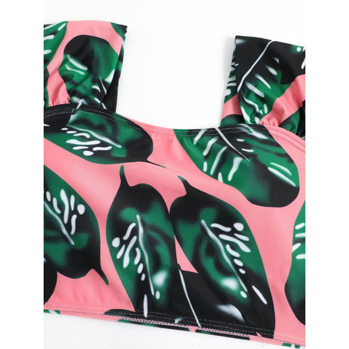 Damen Hochgeschnittener Bikini mit modischem Streifenmuster und floralem Unterteil Echo Archiv