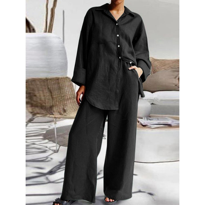 Damen Leinen-Lounge-Set mit weitem Hemd und Palazzo-Hose Echo Archiv