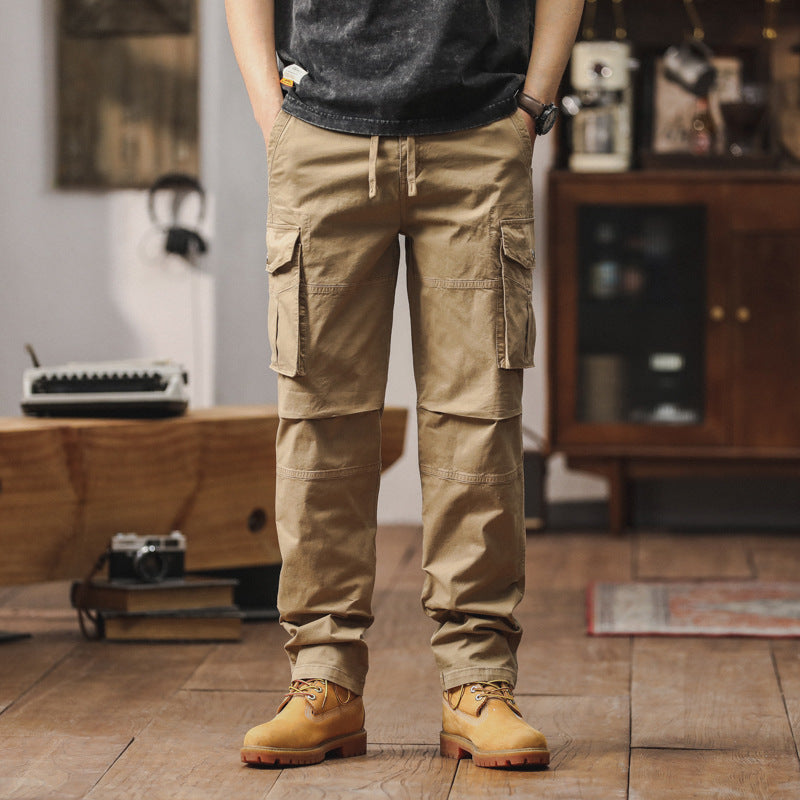 Herren Gerade geschnittene Canvas-Cargohose mit Klapp-Utility-Taschen und Kordelbund Echo Archiv