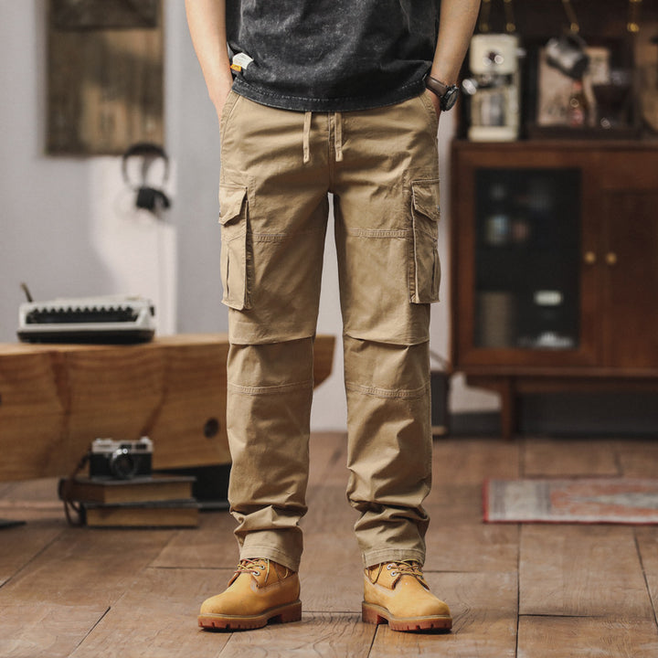 Herren Gerade geschnittene Canvas-Cargohose mit Klapp-Utility-Taschen und Kordelbund Echo Archiv