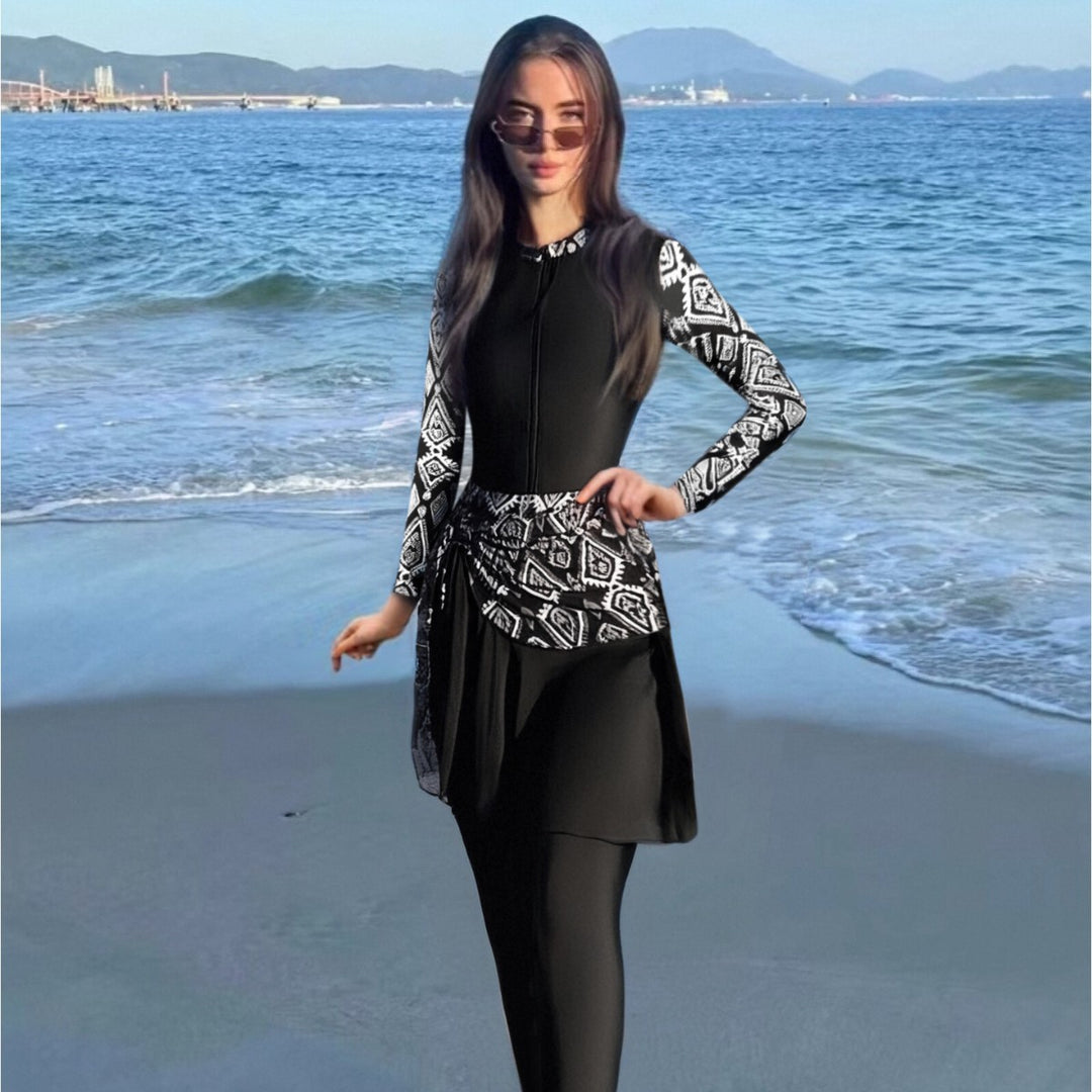 Damen Modischer Schwimmanzug mit Zip und asymmetrischem Rock Echo Archiv