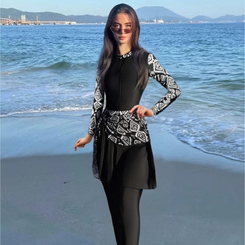 Damen Modischer Schwimmanzug mit Zip und asymmetrischem Rock Echo Archiv
