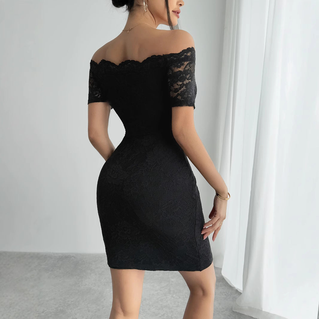 Damen nan figurbetontes schulterfreies Spitzenkleid mit Carmen-Ausschnitt und Stretch Echo Archiv
